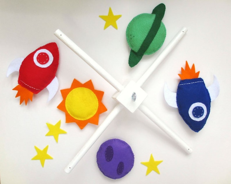 Felt Baby Crib Mobile Pattern. Space Mobile DIY Sewing Pattern PDF. Instant instructions to make rocket and planets mobile. image 1