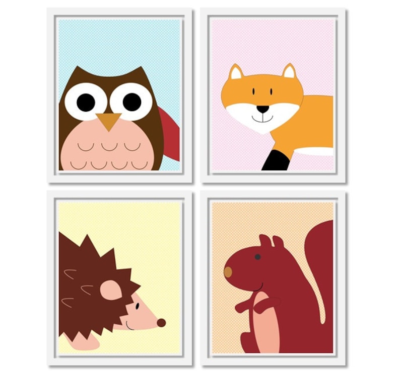 Woodland Animal Prints. Set of Four 8x10 Printable Nursery Art PDF