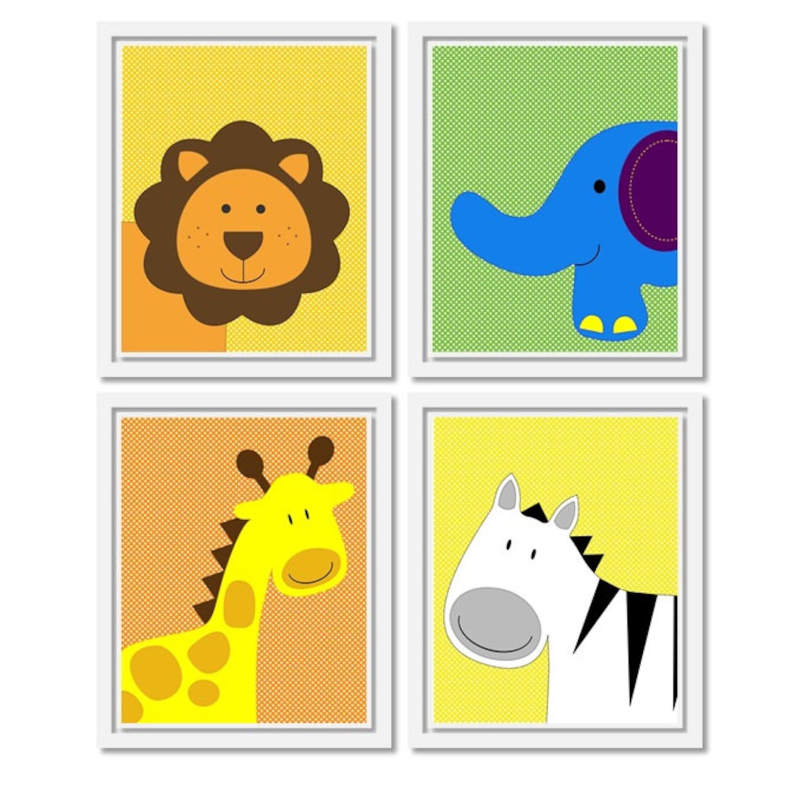 Jungle Safari Animal Prints. Set of Four 8x10 Printable Nursery Art PDF ...