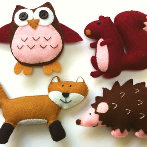 Felt Plushie Woodland Collection Handsewing Pattern PDF. INSTANT instructions to make owl, hedgehog, squirrel and fox plushies.