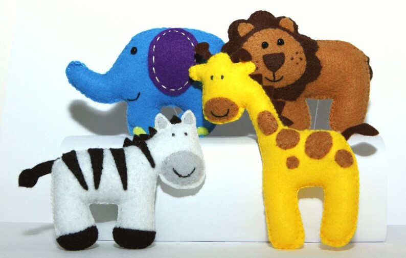 Felt Plushie Safari Collection Handsewing Pattern PDF. INSTANT instructions to make lion, zebra, giraffe and elephant plushies. image 1