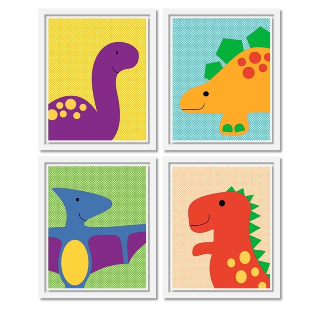 Dinosaur Art Prints. Set of Four 8x10 Printable Nursery Art PDF. Baby ...