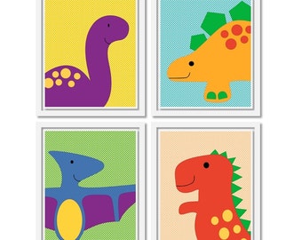 Dinosaur Art Prints. Set of four 8x10 Printable Nursery Art PDF. Baby Wall decor. Includes lion, elephant, zebra and giraffe.