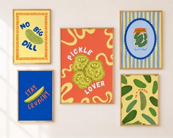 Funny Pickle Wall Art Bundle | Retro Kitchen Decor | Food Prints (Digital Download)