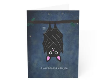 I Miss Hanging With You Bat Illustration Greeting Cards | Blank Inside
