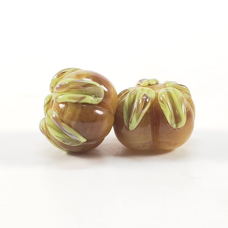 ooak earring pairs Lampwork Glass Bead Pair orange pumpkins SRA Lampwork