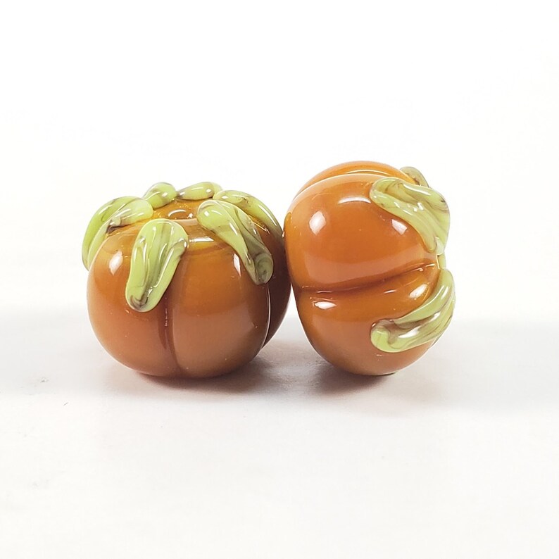 ooak earring pairs Lampwork Glass Bead Pair orange pumpkins SRA Lampwork