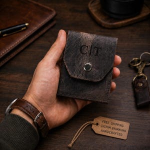 Personalized Leather Wallet, Engraved Mens Wallet, Custom Initials Wallet, Gift for Him, Anniversary Husband Groomsmen Gift