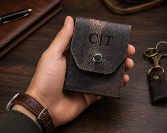 Cartera de cuero personalizada, cartera grabada para hombre, cartera con iniciales personalizadas, regalo para él, regalo de aniversario para esposo o padrino de boda.