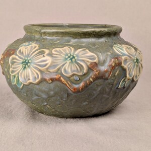 Vintage 1920s Roseville Pottery Dogwood Textured Green Bowl | 4 Inch Floral Pot