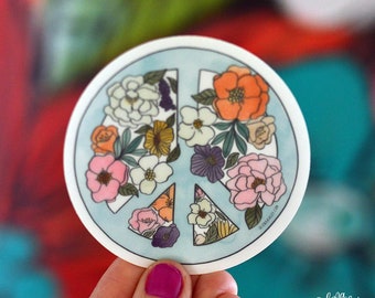 Single Sticker I Floral Peace Sign  I Vinyl Sticker Decal