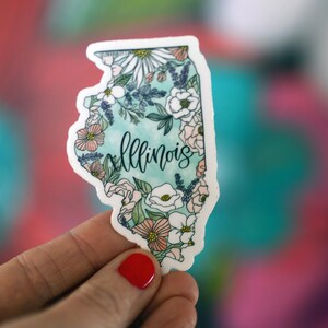 Sticker carte de l'ILLINOIS floral I