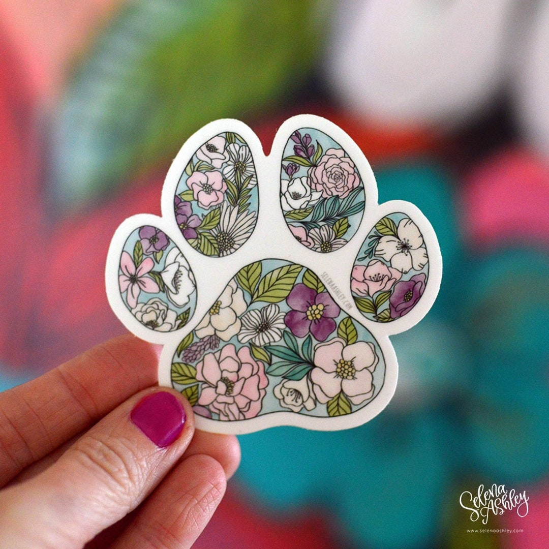 Floral Paw Print I Vinyl Sticker Decal - Etsy