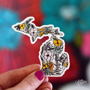 Sticker carte florale du Michigan I en vinyle