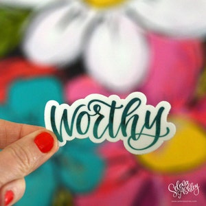 WORTHY - Parola di potere, Posta felice, Parola dell'anno, Motivazionale, Ispiratrice, Adesivo impermeabile