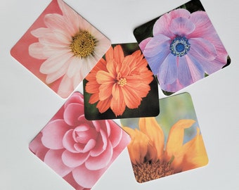 Set (B) of 5 Colored Flower Tiles for Zentangle Art Work- 4 1/2-inch square