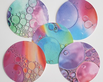 Set (C) of 5 Colored Bubble Zendala Tiles for Zentangle Art Work- 4-1/2-inch round