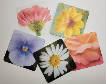 Set (E) of 5 Colored Flower Tiles for Zentangle Art Work- 4 1/2-inch square