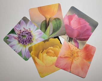 Set (D) of 5 Colored Flower Tiles for Zentangle Art Work- 4 1/2-inch square