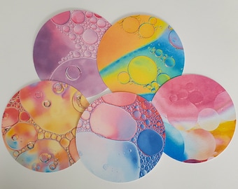 Set (B) of 5 Colored Bubble Zendala Tiles for Zentangle Art Work- 4-1/2-inch round