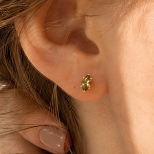 Olive Green Stud Earrings, 925 Sterling Silver CZ Marquise Helix Cartilage Jewelry Gift, Dainty Jewelry Gift for Her