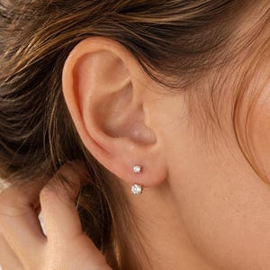 Ear Jacket Earrings, 925 Sterling Silver CZ Back Dangle Stud, Dainty Lobe Jewelry Gift, Dainty Gift for Her