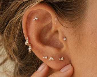 Marquise Stud Earrings, 18K Gold Plated Tiny Stud Earrings, 925 Sterling Silver CZ Helix Cartilage Jewelry Gift