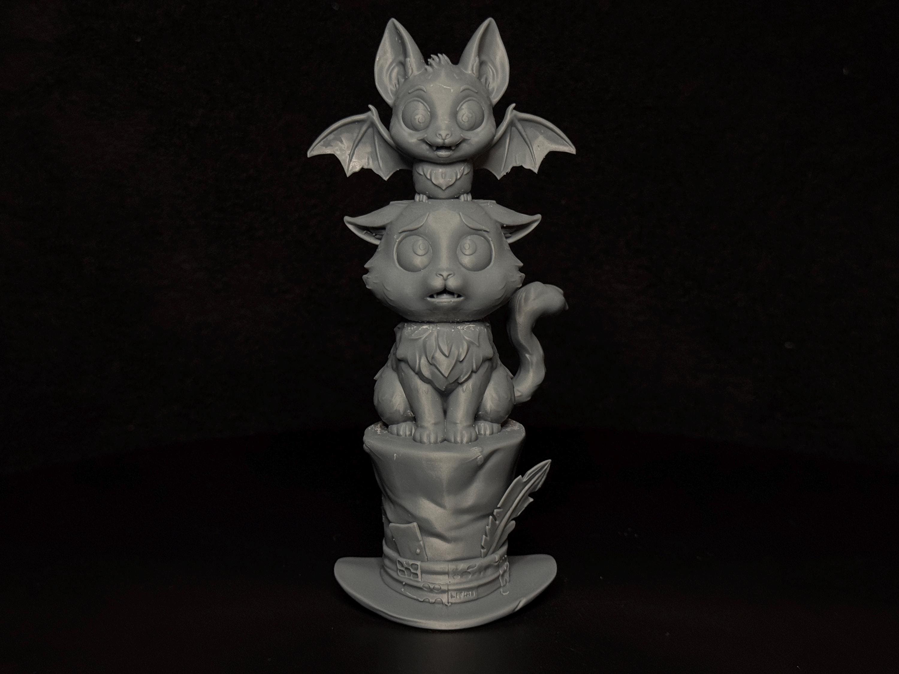Bat on a Cat on a Hat, Unpainted Resin Halloween Figurine