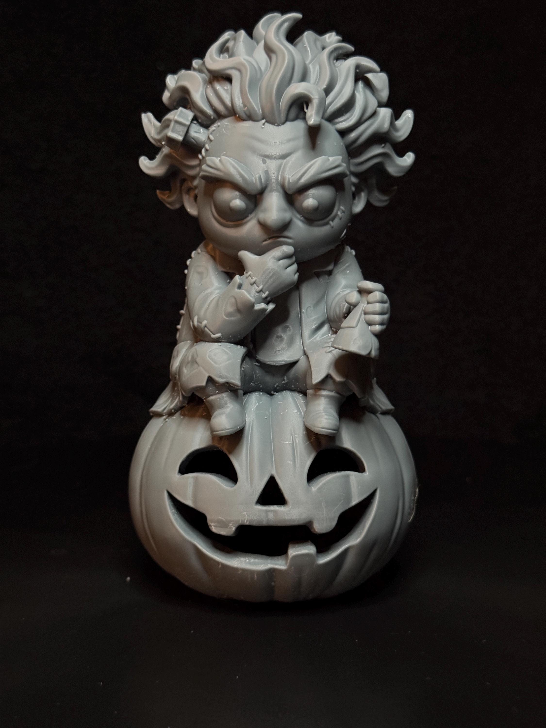 Mad Scientist Thinker on Pumpkin, Unpainted Resin Halloween Figurine