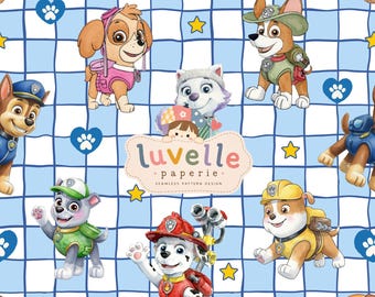 Motif sans couture de chien de sauvetage de dessin animé, Patrouille des chiots, Tissu pour enfants (Téléchargement numérique)