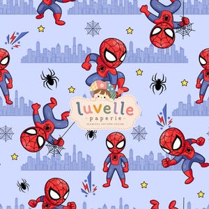 Spider Hero Seamless Pattern, Superhero Kids Digital Paper, Fabric Print (Digital Download)