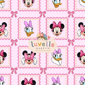 Mouse Seamless Pattern, Pink Bow Patchwork Digital Paper, Girls Fabric (Digital Download)