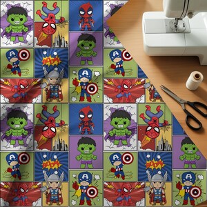 Superhero Patchwork Seamless Pattern, Comic Book Digital Paper (Digital Download)