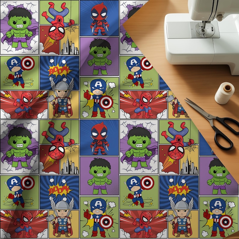 Superhero Patchwork Seamless Pattern, Comic Book Digital Paper (Digital Download)