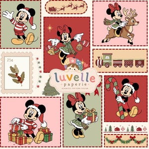 Christmas Mouse Seamless Pattern, Vintage Holiday Patchwork, Kids Fabric (Digital Download)