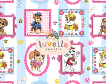Motif sans couture de chien de dessin animé, chiot de sauvetage, tissu pour chambre d'enfant (téléchargement numérique)