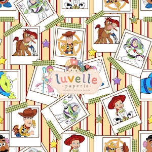 Toy Character Seamless Pattern, Retro Photo Frame Patchwork, Kids Fabric (Digital Download)
