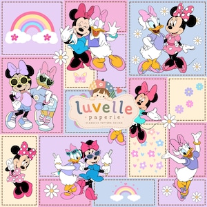 Cartoon Mouse Patchwork Seamless Pattern, Pastel Friends Digital Paper, Nursery Wallpaper (Digital Download)