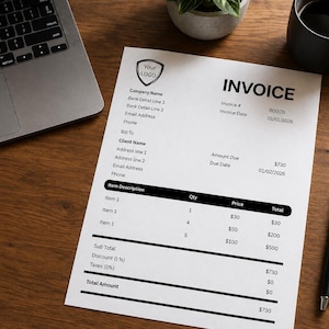 Modern Invoice Mock-up Business Document Printable Display Professional Invoice