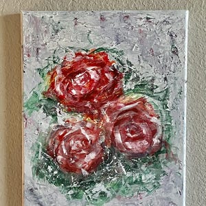 Pintura abstracta de rosas / Obra de arte original en acrílico sobre lienzo / Decoración floral texturizada para pared