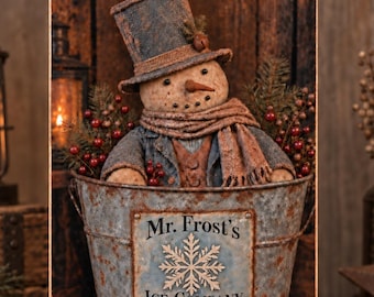 Primitive Snowman Wall Art, Mr. Frost’s Ice Company Winter Wood Sign or Print, Rustic Christmas Decor