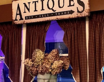 Vintage Antiques Sign: Buy Sell Trade Canvas Art - Farmhouse Decor (32''x10'' or 48''x15'')