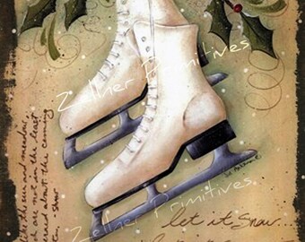 Let It Snow Print: Vintage Ice Skates, Winter Wall Art