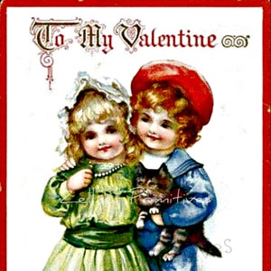Vintage Valentinstag Fotogeschenk / 6 "x4" / Holz Plakette oder Postkarte / Grußkarte / Handgefertigtes Geschenk / Antike Kunst / Postkartenkunst / Volkskunst