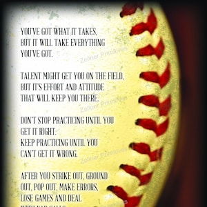 Motiverend / cadeau honkbal en softbal / Groot 16 x 11 inch / houten bord of posterprint / Inspirerende kunst / Sportdecor / Handgemaakt VS
