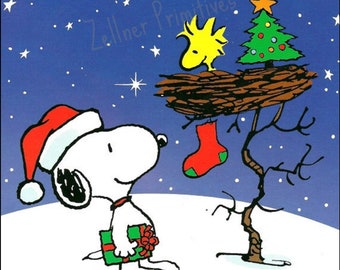 Snoopy and Woodstock Christmas Plaque: Vintage Holiday Decor