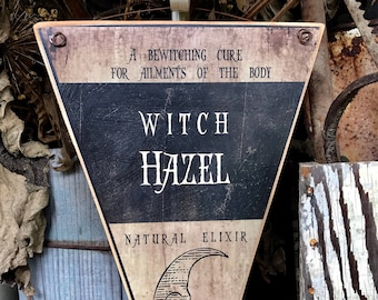 Primitive Halloween Pennant: Witch Hazel Wooden Sign