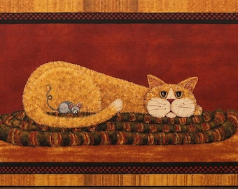 Primitive Orange Cat Wood Plaque, Handmade Country Cat Decor, Folk Art Penny Rug Sign, Rustic Farmhouse Wall Hanging, Cat Lover Gift 10x6