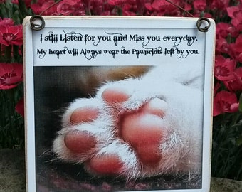 Kitty Remembrance Photo Art on Wood with Vintage Wire Hanger