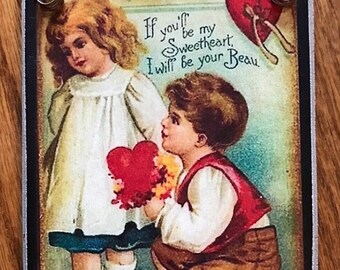 Vintage Valentine Wood Plaque: Rustic Postcard Photo Gift (6''x4'')